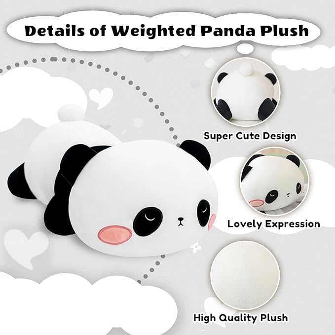 Finebee Weighted Panda Stuffed Animals, Cute Weighted Panda Plush, Soft Stuffed Weighted Plushie Pillow Gifts for Girls Boys(23.6" 3.1Lbs)