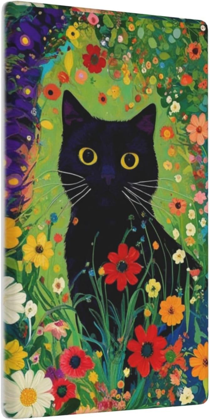 Decorative Art Light Switch Covers BlackCat&Flowers 1 Gang No Device Blank Switchplate Electrical Faceplate for Home Decor