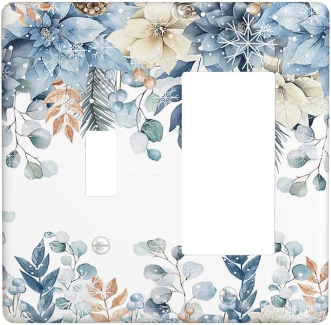 Blue Vine Snowflake Plants Leaves Floral Flowers Outlet Covers 1 Toggle 1 Rocker Combination Decorative Wall Plate Electrical Switch Plates Light Switch Cover Plate for Bedroom Living Room Decor