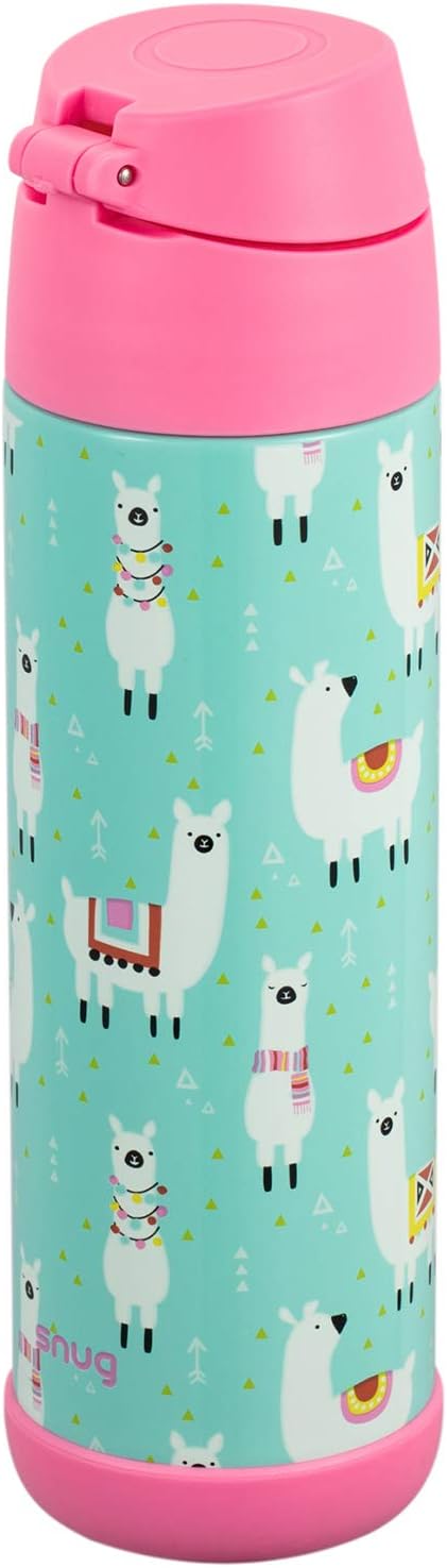 Snug Insulated Kids Water Bottle with Straw & Spout – Double-Wall Stainless Steel, Leakproof, Easy-Flip Lid – For School, Travel, Toddlers & Big Kids - Llamas, 17oz