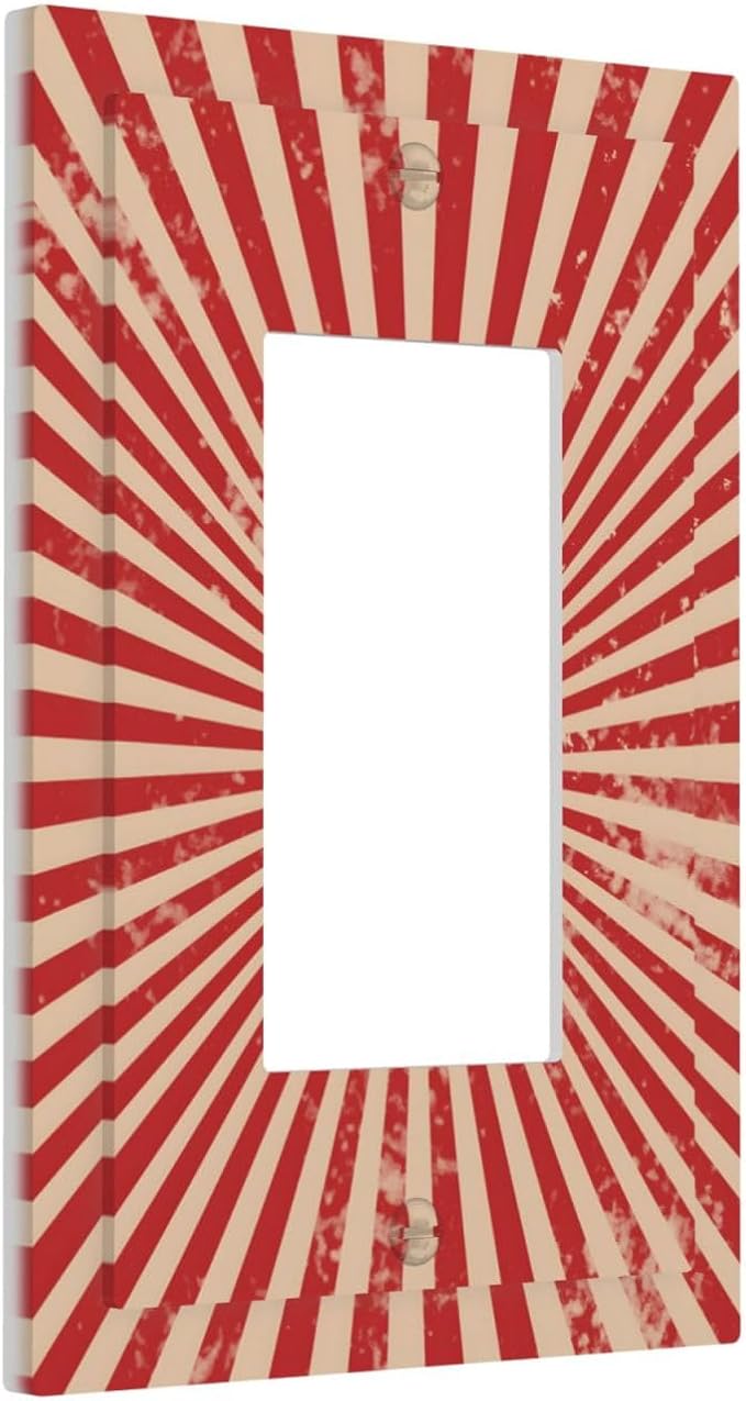 Retro Circus Sparkling Red White Lines Mid Century Decorative Outlet Covers 1 Gang Single Rocker Light Switch Cover Plate Wall Plates GFCI Faceplate for Farmhouse Home Decor