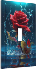 Red Rose Blue Water Drips 1 Gang Light Switch Cover Decorative Single Toggle Wall Plate Switchcovers Electrical Switchplate Home Decor for Kidroom Living Room Bedroom Decorate