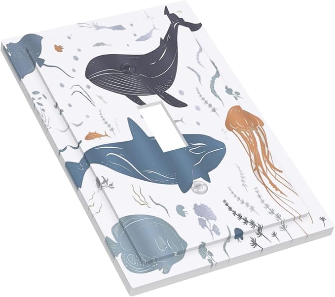 Kids Sea Animal Decorative 1 Gang Single Toggle Light Switch Covers Decorative Wall Plate Switchplate Electrical Faceplate for Nursery Kidsroom Bedroom Decor