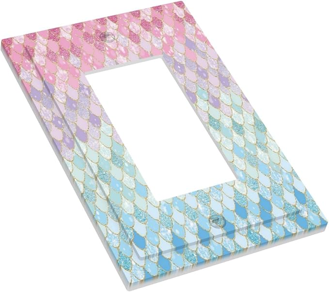 Colorful Mermaid Scales 1 Gang Rocker Light Switch Plate Cute Blue Single Decora Outlet Wall Cover Faceplate Decorative Wallplate for Bathroom Girls Bedroom Kids Baby Nursery Living Room Decorate