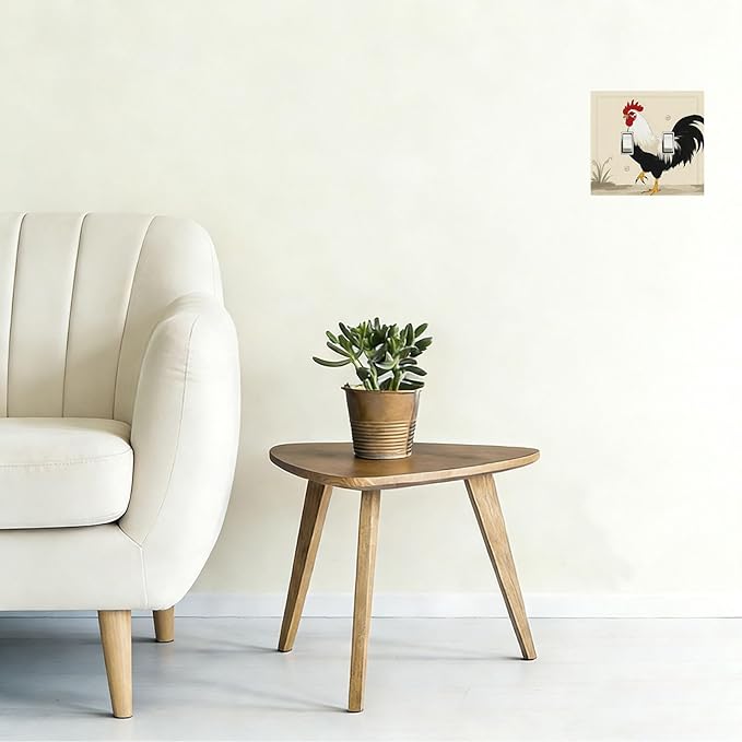 Watercolor Rooster Double Toggle Switch Cover - 2-Gang Standard US Size Farmhouse Rooster Light Switch Covers for Kitchen Living Room Dining Room Decor