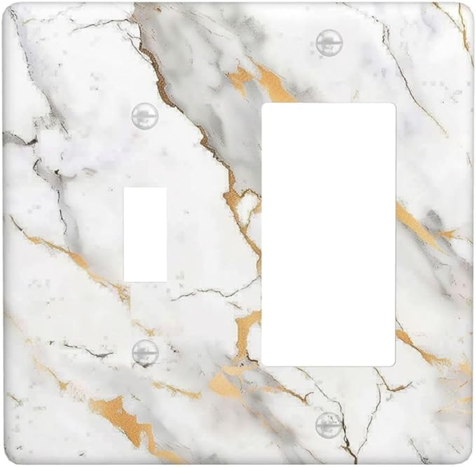 Outlet Covers Marbling Style White Background Gold Gray Stripes 1 Toggle 1 Rocker Combination Decorative Wall Plate Electrical Switch Plates Light Switch Cover Plate For Bathroom Kitchen