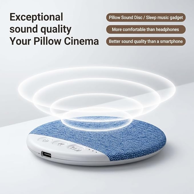 Ultra-Thin Bluetooth Pillow Speaker,Mini Portable Under Pillow Speaker with White Noise Timer Wireless Sleep Aid,Bone Conduction Sound Design for Side Sleepers,Private Stereo Sound for Adult&Kid,Blue