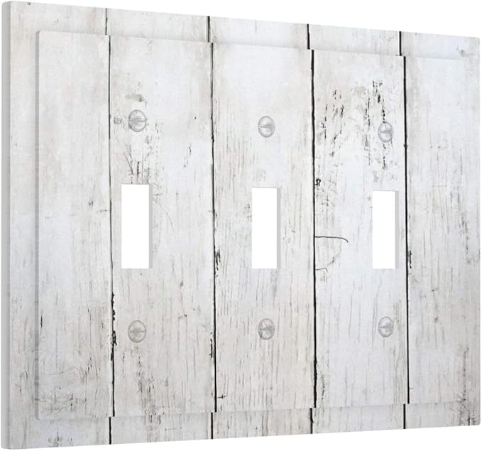 Modern Rustic Wood White Oak Print Decorative Switch Plates 3 Gang Wall Plate Triple Toggle Light Switch Cover Faceplate Electrical Wall Panels for Farmhouse Home Decor