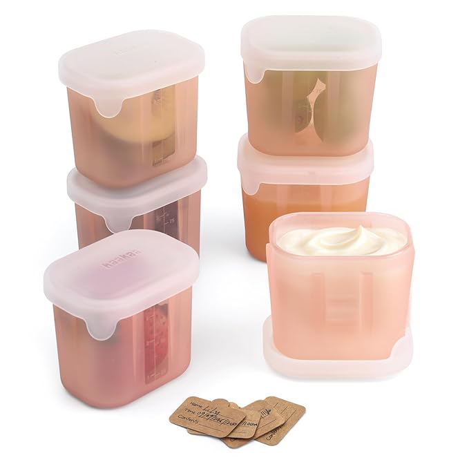 haakaa Mini Meal Silicone Storage Containers,3 oz Silicone Baby Food Containers with Airtight Lids,Reusable Baby Food Jars for Purees, Fruits & Snacks-Microwave & Dishwasher Safe,6 Pack,Blush