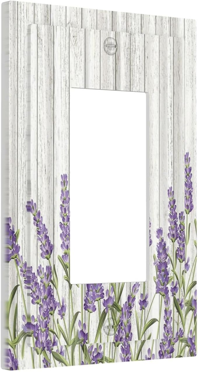 Rustic Wooden Plank Lavender 1 Gang Light Switch Cover Single Rocker Decorative Receptacle Outlet Covers GFCI Electrical Faceplate Switchplate for Bedroom Bathroom Kitchen Art Decor
