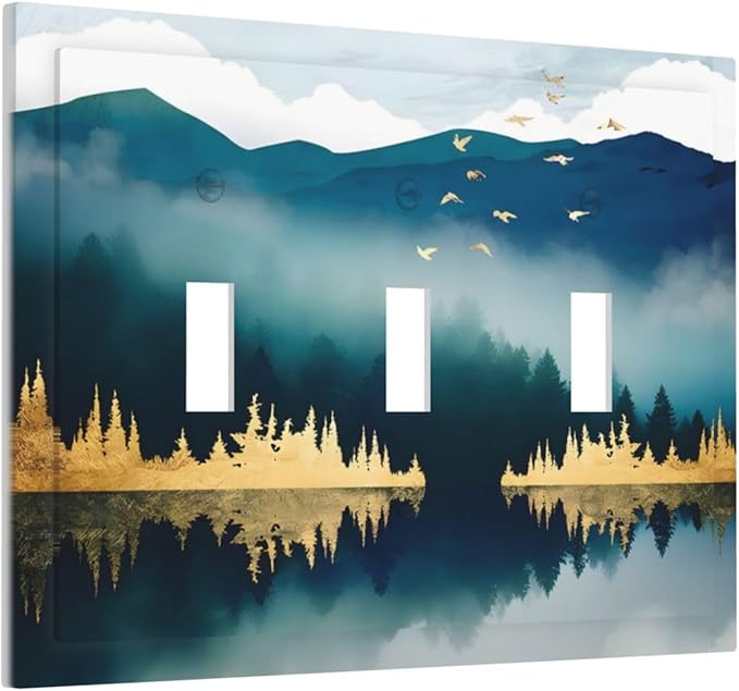 Mountains Landscape Lake Bird Reflection Decorative Switch Plates 3 Gang Wall Plate Triple Toggle Light Switch Cover Faceplate Electrical Wall Panels for Bedroom Living Room Decor