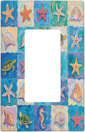 Sea Turtle Starfish Ocean Single Rocker Wall Plate Decorative 1 Gang Light Switch Covers Electrical Switchplate Home Decorate Faceplat for Bathroom Bedroom Kitchen Room 4.5 x 2.76 Inch