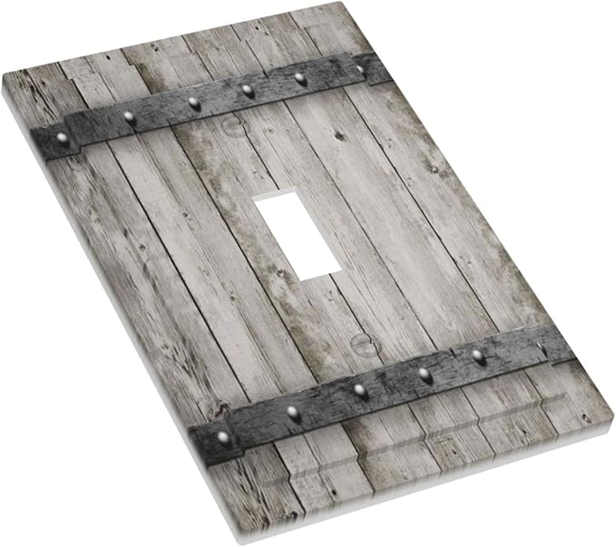 1 Gang Rustic Barn Door Light Switch Cover Single Toggle Wall Plates Switchplate Covers Vintage Farmhouse Country Decorative Plastic Faceplate for Kitchen Living Room Accessories Decor