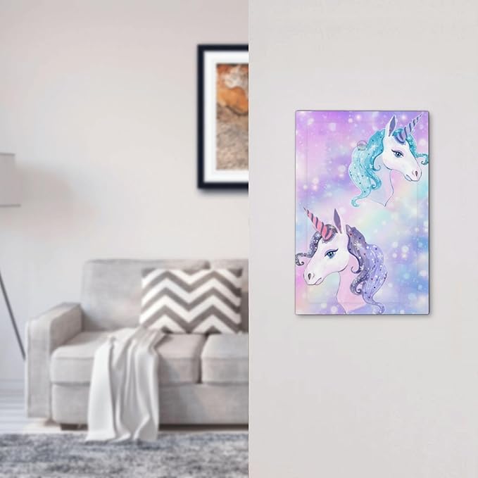 Purple/Blue Rainbow Unicorn Decorative 1 Gang No Device Blank Wall Plate Oversize Kid Girl Fantasy Cute Stars Cartoon Electric Unused Receptacle Decorator/Gfci Light Outlets/Switches Face Plate Cover