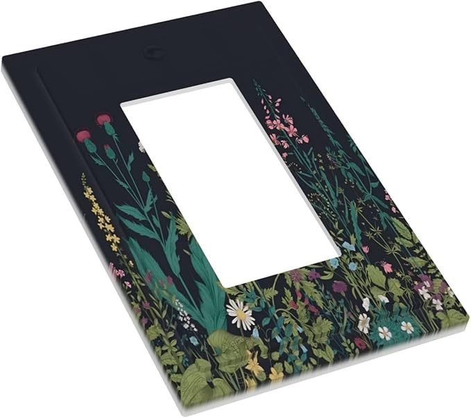 Boho Garden Flowers Weeds Floral Wildflowers Decorative Outlet Covers 1 Gang Single Rocker Light Switch Cover Plate Wall Plates GFCI Faceplate for Bedroom Living Room Decor