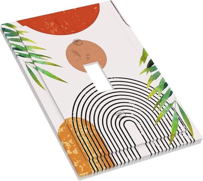 Orange Abstract Boho Mid Century Decorative Light Switch Cover Bohemian Geometric Sun Minimalist Arch Leaf 1-Gang Single Toggle Wall Plate Electrical Device Outlet Switch Faceplate Cover Jumbo Size