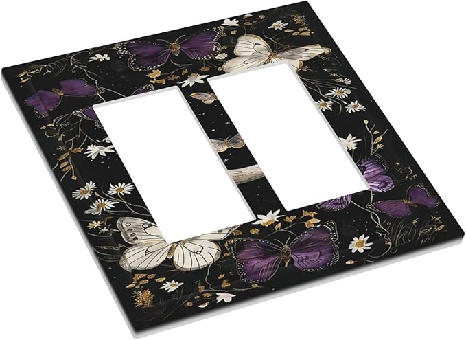 Decorative Outlet Covers Boho Crescent Moon Butterfly 2 Gang Double Rocker Light Switch Cover Plate Electrical Switch Plate Cover Decorate GFCI Wall Plate for Bedroom Home Decor