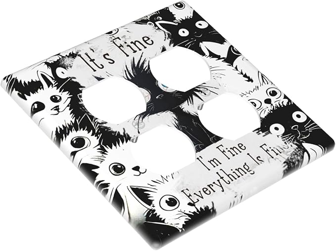 Funny Black Cat Inspirational Quotes Patterns Outlet Covers 2 Gang Double Duplex Decorative Light Switch Covers Electrical Wallplates Socket Faceplate for Kids Room Nursery Decor