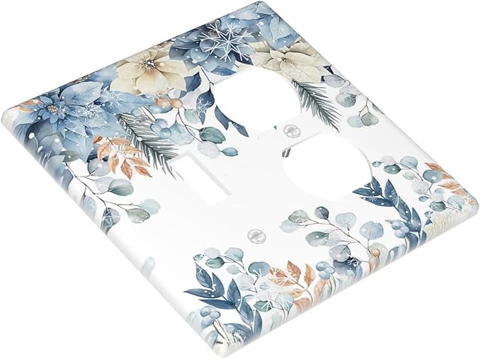 Blue Vine Snowflake Plants Leaves Floral Flowers Wallplates 1 Toggle 1 Duplex Switch Plate Electrical GFCI Faceplate Decorative Light Switch Covers for Bedroom Living Room Decor
