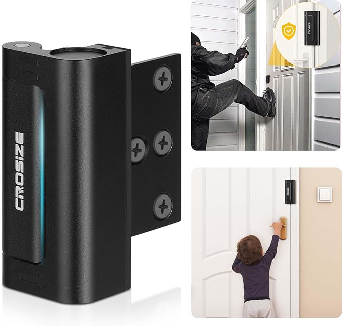 Home Security Door Lock, Upgraded Metal Door Reinforcement Lock, 3" Withstands 1000 lbs of Impact for Inward Swing Doors, Defender Door Locks for Kids Safety, Prevent Unauthorized Entry (Black)