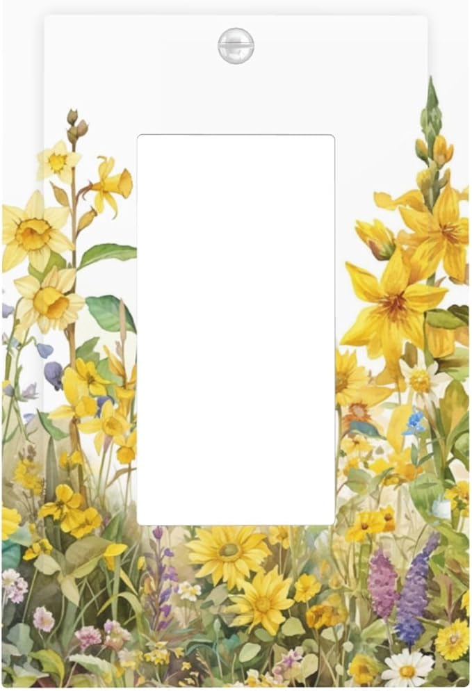 Wildflowers Sunflower Lavender Daisy Floral Decorative Outlet Covers 1 Gang Single Rocker Light Switch Cover Plate Wall Plates GFCI Faceplate for Bedroom Living Room Decor