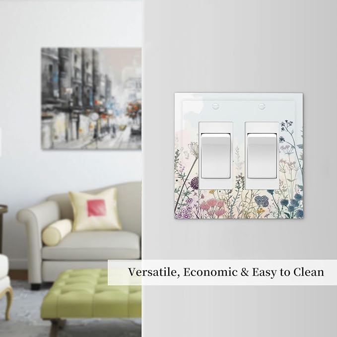 Colorful Wildflower Watercolor Dandelion Floral Decorative Outlet Covers 2 Gang Double Gfci Rocker Electrical Wall Panels Light Switch Cover Plate For Cabin Home Decor