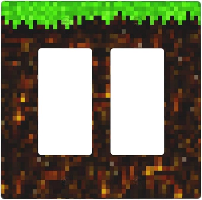 Outlet Covers Pixel Grass Block 1 Gang Duplex Light Switch Cover Plate Decorative Wall Plates Electrical Switchplate Receptacle for Kids Room Home Decor（2 Pack）