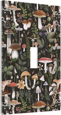 Cute Vintage Gothic Black Boho Mushroom Decorative Light Switch Cover 1-Gang Plant Fungus Forest Botanical Floral Single Toggle Wall Plate Electrical Device Outlet Switch Faceplate Cover Jumbo Size