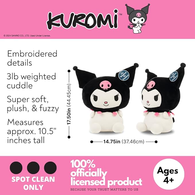 Franco Calm Kuromi Bedding Super Soft Plush Calming 3Lb Weighted Cuddle Pillow Buddy, Comfort Pillow, (Officially Licensed Product)