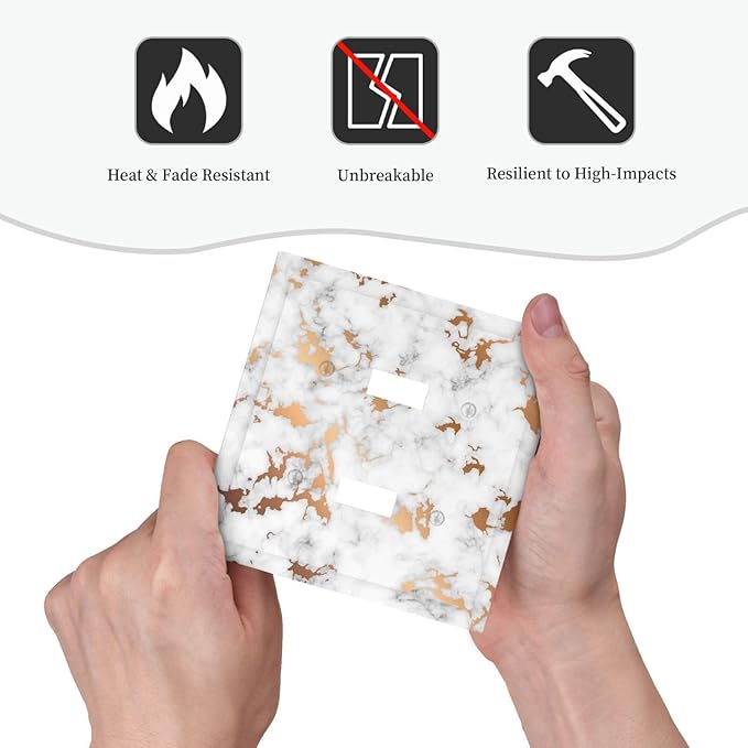 Lexury Elegant White Red Golden Marble Texture 2 Gang Double Toggle Light Switch Cover Electric Wall Plate Modern Marbling Marbled Grain Electrical Device Outlet Cover Faceplate Jumbo Size