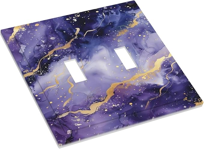 Decorative Light Switch Plate Covers Modernity Abstract Purple Golden Marble 2 Gang Wall Plate Double Toggle Switch Cover Plate Electric Dual Device Electrical Faceplate