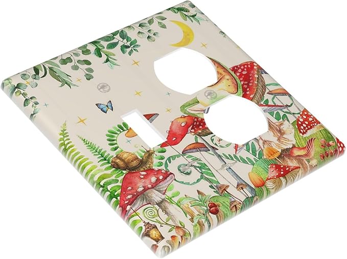 Wallplates Boho Mushrooms Frogs Butterflies Flowers Moon Stars 1 Toggle 1 Duplex Switch Plate Electrical GFCI Faceplate Decorative Light Switch Covers for Kids room Bedroom Decor