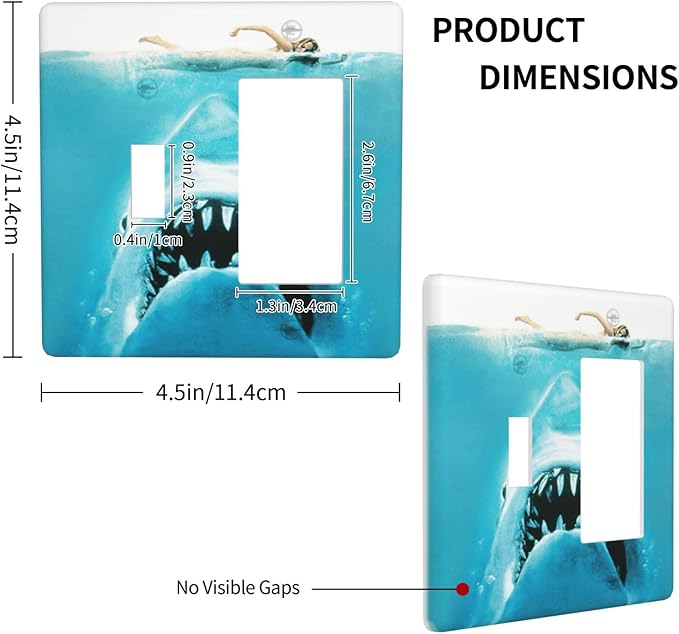 Beach Shark Oceanjaws Movie Vintage Look Outlet Covers 1 Toggle 1 Rocker Combination Decorative Wall Plate Electrical Switch Plates Light Switch Cover Plate for Bathroom Kids Room Decor