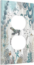 Sea Turtle Octopus Ocean Underwater Animal 1 Gang Outlet Plate Decorative Single Duplex Wall Plate Covers Unique Electrical Receptacle Light Switch Cover Faceplate Switchplate for Bathroom Decor