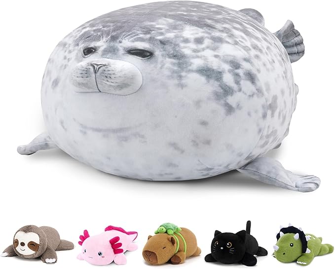 SQEQE Weighted Stuffed Animals Seals, Weighted Seal Plush Chubby Blob, Soft Pillow Toy for Kids Adults for Cozy Comfort, Cute Plushie Gift for Valentines Birthday, Home Decor 9.8 Inch, 0.8 Lb