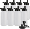 DOMICARE 32 oz Insulated Water Bottle Bulk, Vacuum Insulated Stainless Steel Sports Water Bottle with Straw Lid & Spout Lid, Leakproof, Reusable - Travel, Camping, Bike, White (8 Pack)