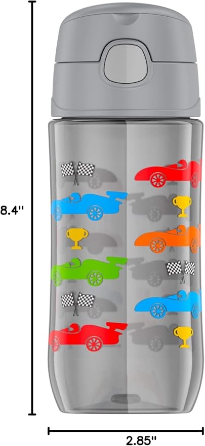 THERMOS FUNTAINER 16 Ounce Stainless Steel Vacuum Insulated Bottle with Wide Spout Lid, Off to the Races