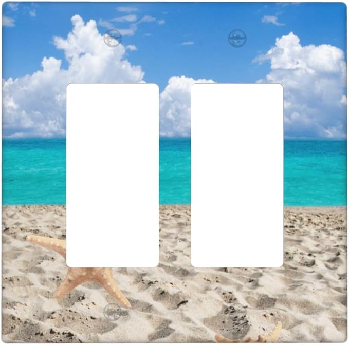 Beach Blue Ocean Double Gang Rocker Decorative Light Switch Cover, 2-Gang Wall Plate Outlet Cover