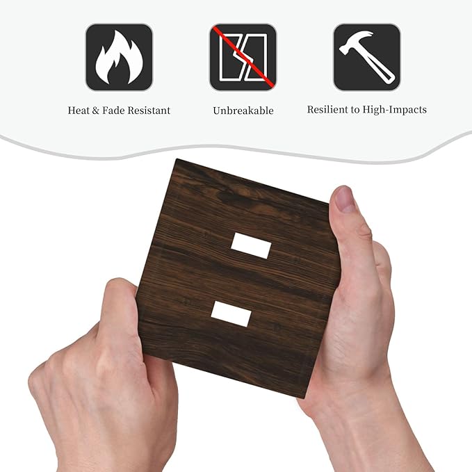 Light Switch Cover Plate Dark Brown Wood Grain Rustic Country Wooden 2 Gang Double Switch Plate Covers Toggle Wallplate Decorative Outlet Covers Electrical Switchplate for Farmhouse Home