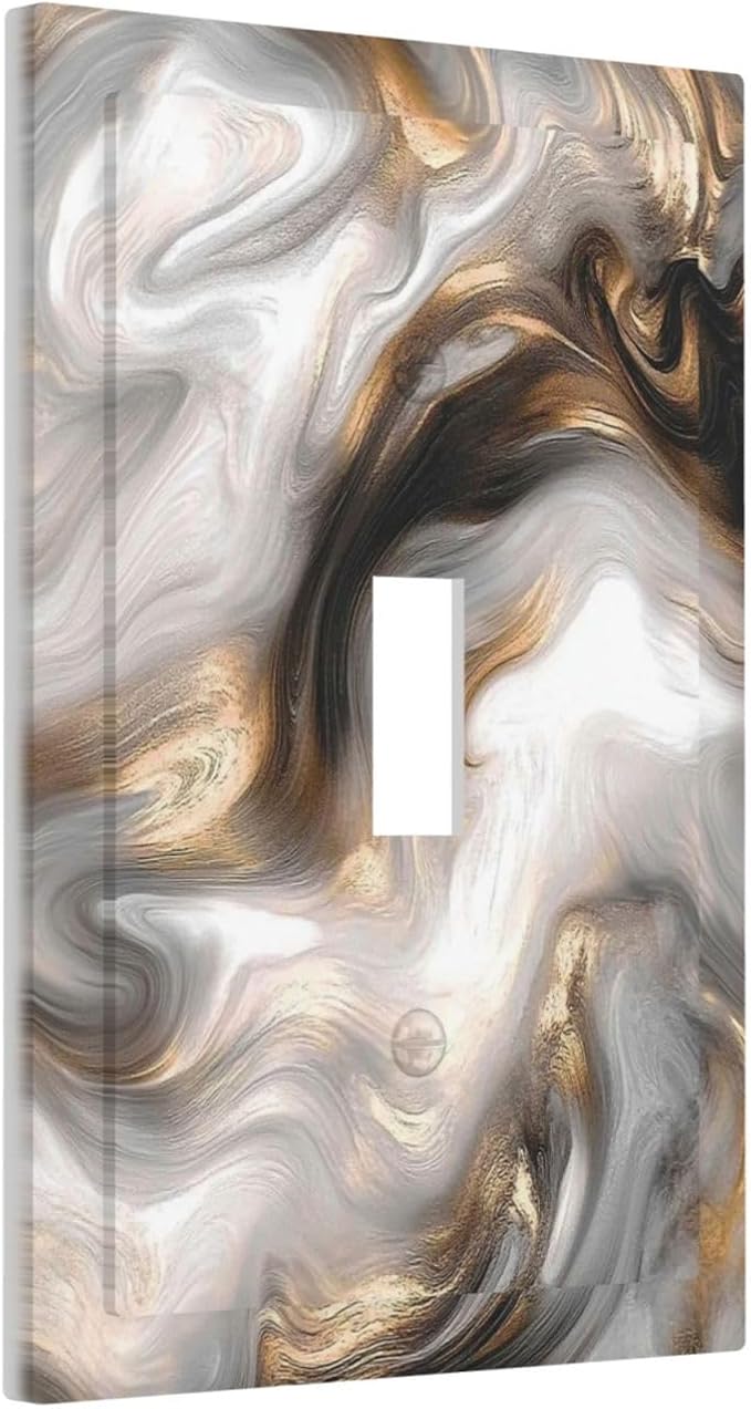 Decorative Light Switch Cover Grey Brown Swirl Marble Texture 1 Gang Single Toggle Device Electrical Faceplate Switchplates Decorator Outlet Wall Plate For Bathroom Kitchen Decor