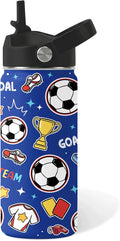 Soccer Gifts for Kids - 16 Oz Kids Water Bottle with Straw Lid, Stainless Steel Insulated Tumbler, Leak Proof, BPA-Free, for Girls, School, Travel - Soccer Lovers Children Birthday Gifts Cups(1pc)