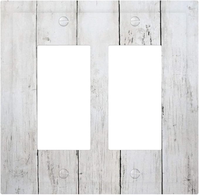 Modern Rustic Wood White Oak Print Decorative Outlet Covers 2 Gang Double GFCI Rocker Electrical Wall Panels Light Switch Cover Plate for Farmhouse Home Decor