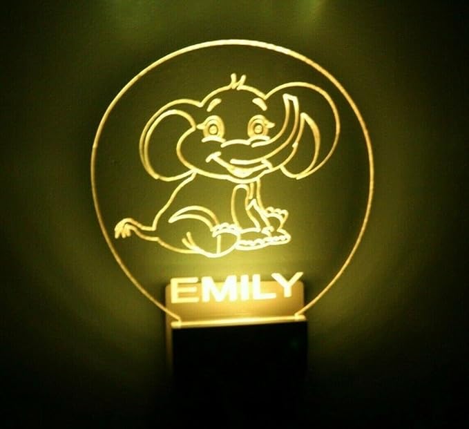 MIRROR MANIA Night Light Multi Color Personalized LED Plug-in, Ultra-Slim Touch Night Light Smart Dusk to Dawn Sensor, Kids Children's Bedroom Kitchen Bathroom Hallway Play Room Variations (Elephant)