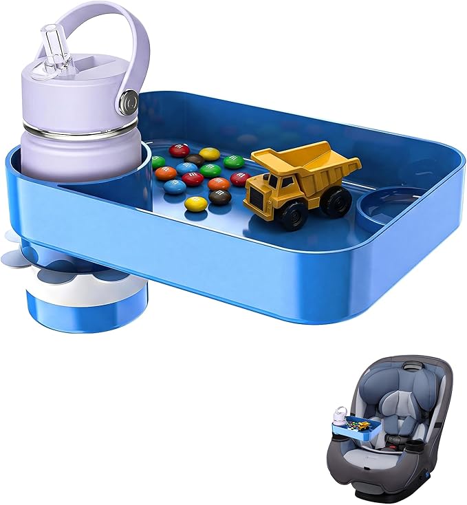 Car Seat Snack Tray for Kids Toddler Travel,Cup Holder Expander for Car,Toddler Travel & Road Trip Accessory for Mess-Free Snacking in The Car(Blue)