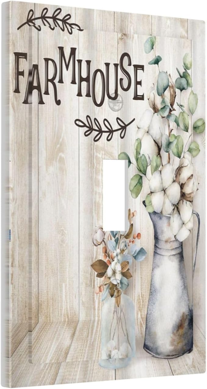Decorative Switch Plate Covers Farmhouse Floral Cotton 1 Gang Single Toggle Light Switch Cover Rustic Country Flower Jumbo Size Wall Plate Electrical Switchplate Receptacle Plug for Bathroom