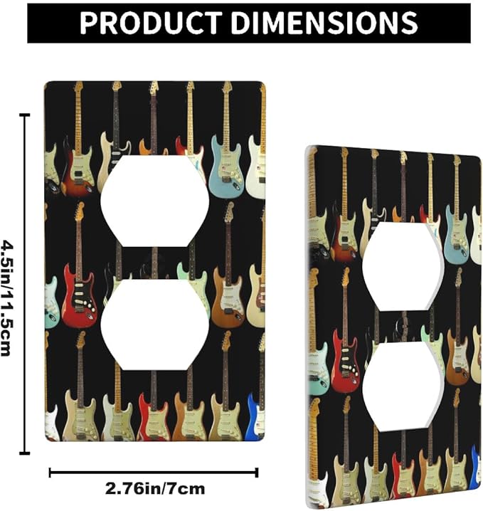 Modern Guitar Outlet Cover, Rock & Roll Music Guitar 1-Gang Duplex Receptacle Wall Plate 4.5 x 2.76 Inch for Music Lover Home Living Room Kitchen Decor