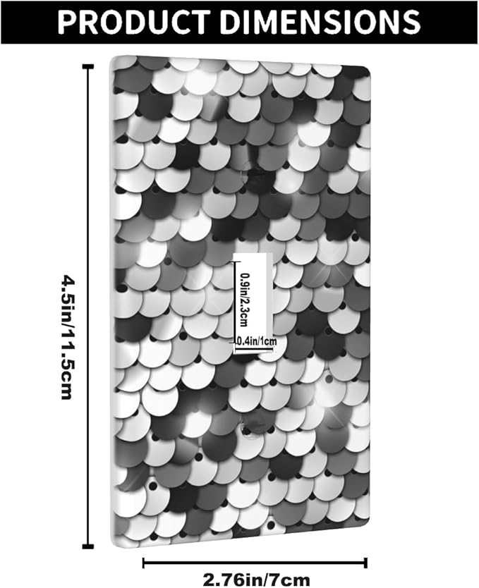 Fish Scale Light Switch Cover Plates Fun Cool Grey Sliver Single Toggle Wall Plate 1 Gang Lightswitch Cover Home Decorative Office 4.5"x 2.76"