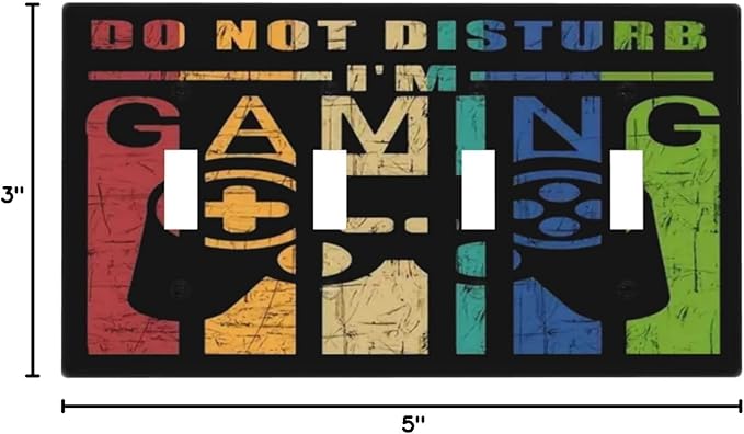 Game Videos Gaming Playing 4 Gang Device Light Switch Cover Decorative Quad Toggle Wall Plate Decorative Electrical Faceplate for Home Bedroom Art Decorate
