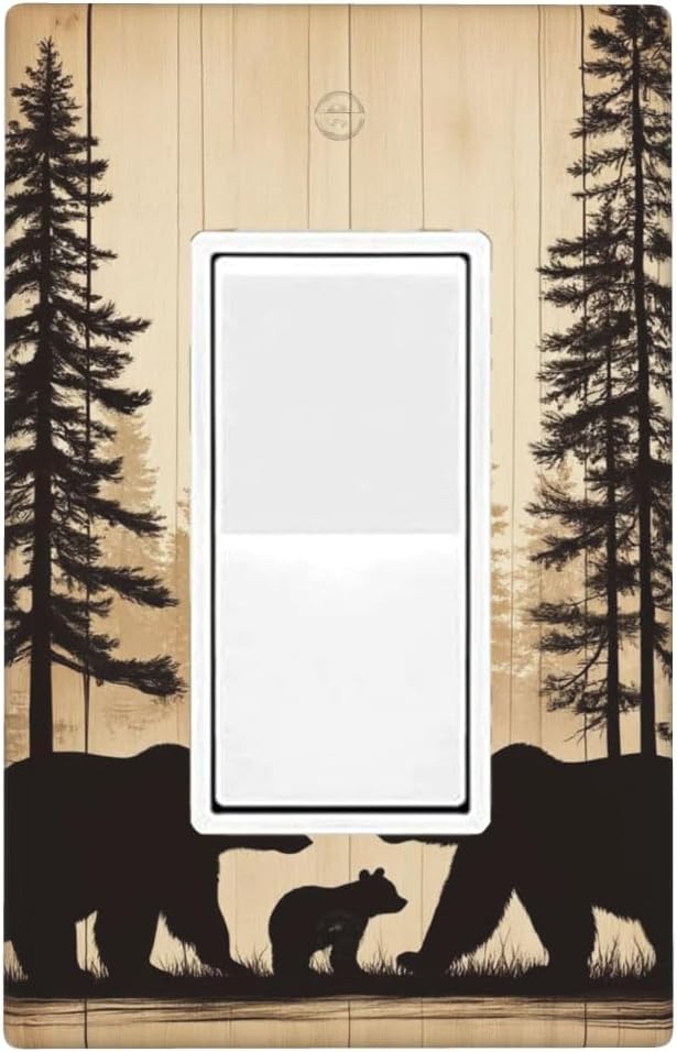 Cabin Bear Woodland 1-Gang Rocker Wall Plate, Rustic Brown Bear Switch Plate for Cabin, Lodge, Farmhouse & Bedroom