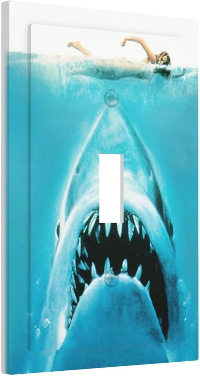Beach Shark Oceanjaws Movie Vintage Look Decorative Light Switch Cover 1 Gang Single Toggle Device Electrical Faceplate Switchplates Decorator Outlet Wall Plate for Bathroom Kids Room Decor